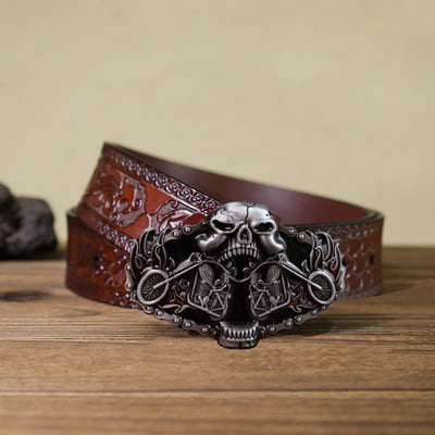 Men's DIY Skull Motorcycle Ghost Head Buckle Leather Belt