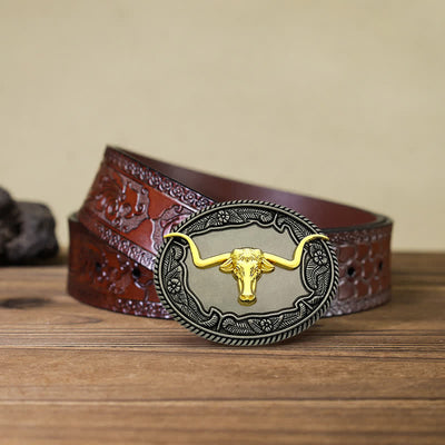 Men's DIY Eagle Horse Bull Animal Buckle Leather Belt