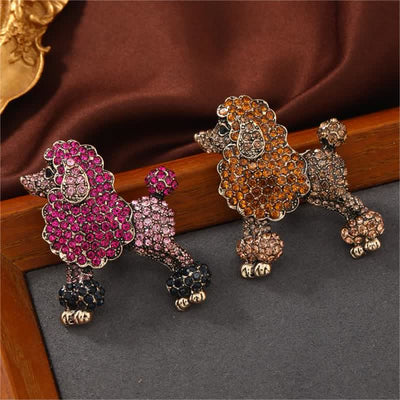 Women's Rhinestone Poodle Dog Brooch