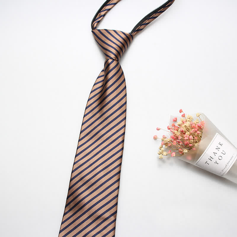 Men's Preppy Zipper Tie Thin Striped Necktie