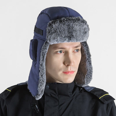 Unisex Outdooor Aviator Cap Faux Fur Trapper Hat Set