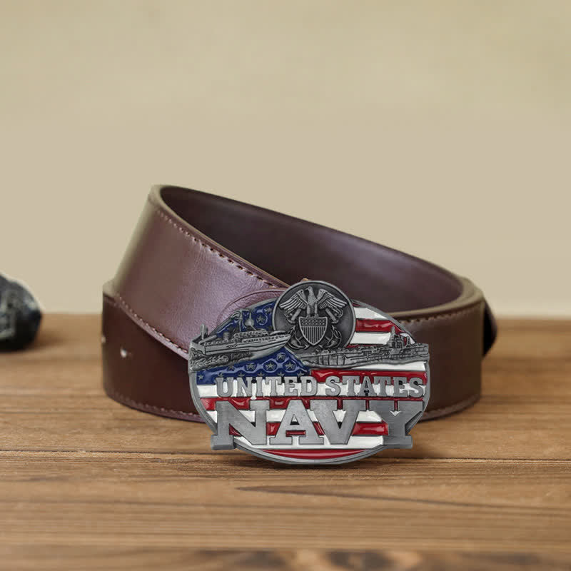 Men's DIY Military US Navy Buckle Leather Belt