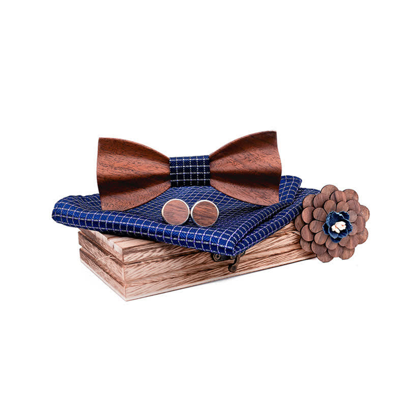 4Pcs Men's Black Walnut Wooden Bow Tie Set