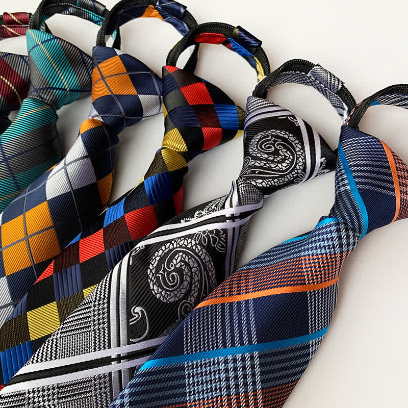 Men's Plaid Zipper Tie Argyle Necktie