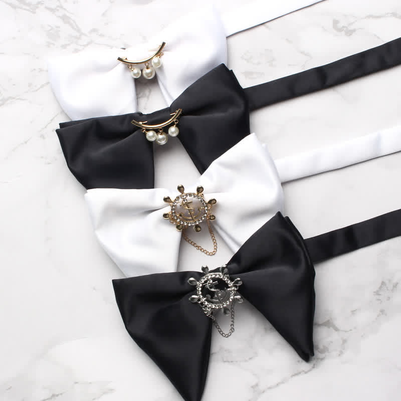 Men's Black White Oversized Pointed Bow Tie