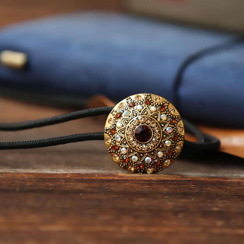 Sparkling Rhinestone Antique Gold Bolo Tie