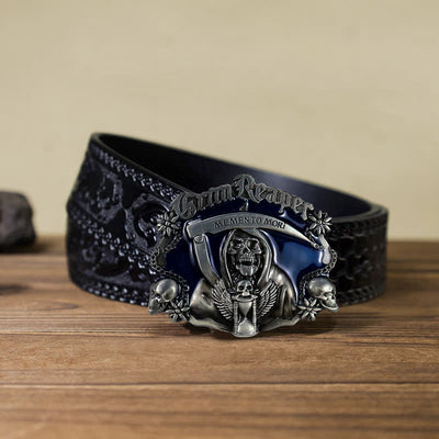 Men's DIY Death Sickle Skull Buckle Leather Belt