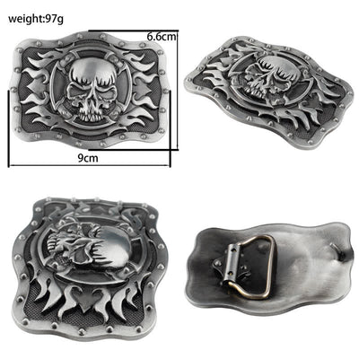 Men's Rectangular Flame Skull Leather Belt