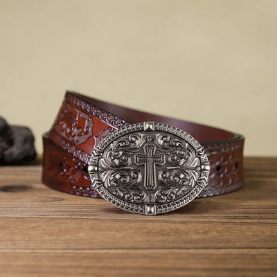 Men's DIY Center Cross Attitude Buckle Leather Belt