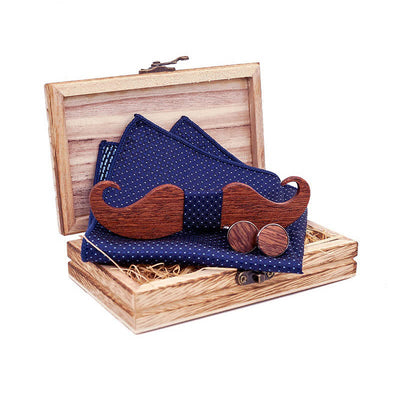 3Pcs Men's Gentleman Moustache Wooden Bow Tie Set