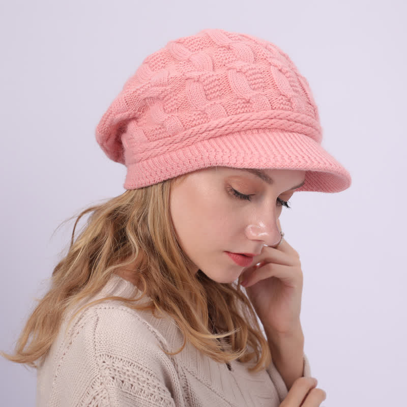 Women's Slouchy Fluffy Lining Visor Beanie Hat