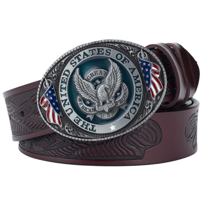 Men's Eagle Spread Wings Patriotic Buckle Leather Belt