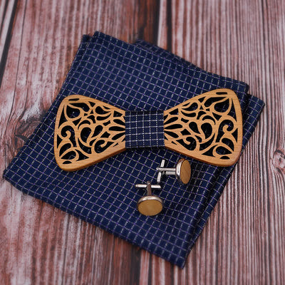 3Pcs Men's Vintage Hollow Wooden Bow Tie Set