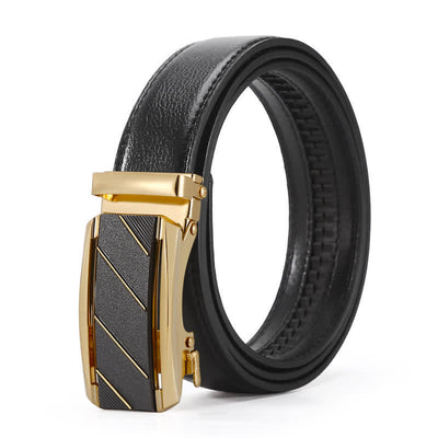 Men's Black & Gold Line Automatic Buckle Leather Belt