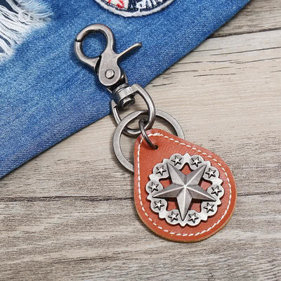 Lone Star Medallion Pendant Leather Keychain