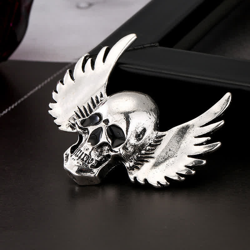 Men's Laughing Skull With Wings Brooch Pin