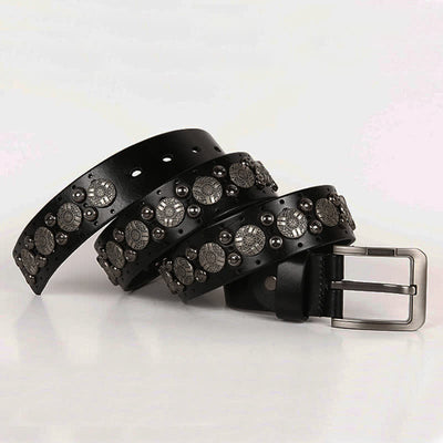 Motorcycle Jeans Heavy Metal Rivet Leather Belt