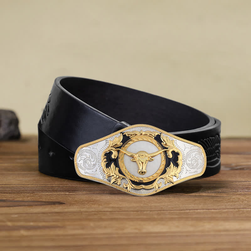 Men's DIY Western Golden Animal Buckle Leather Belt