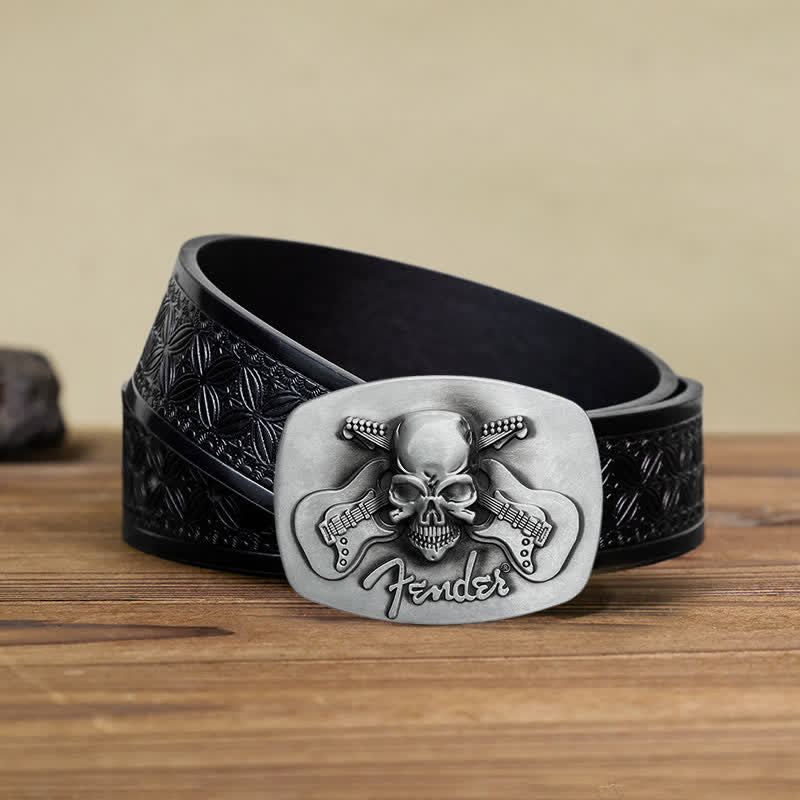 Men's DIY Musical Guitar Skull Buckle Leather Belt