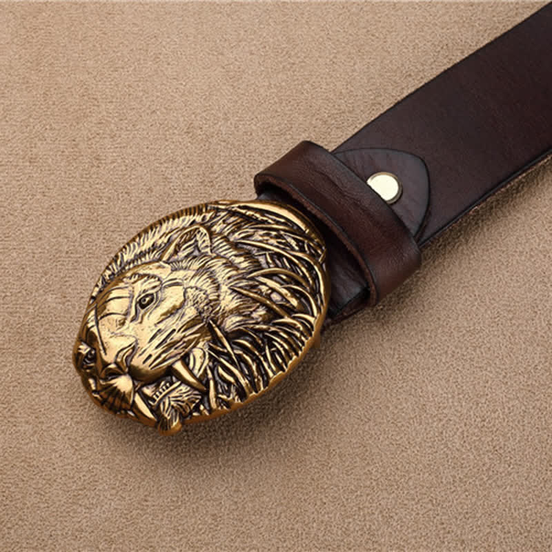 Men's Tiger Antique Plate Buckle Leather Belt