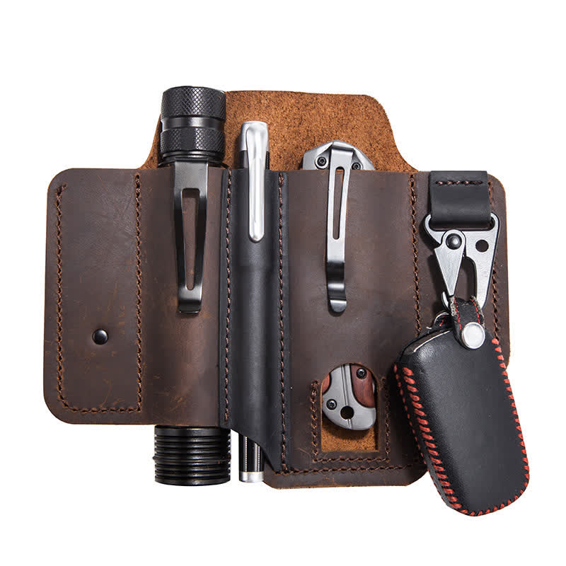 Portable Folding Knife Holster Camping Leather Belt Bag