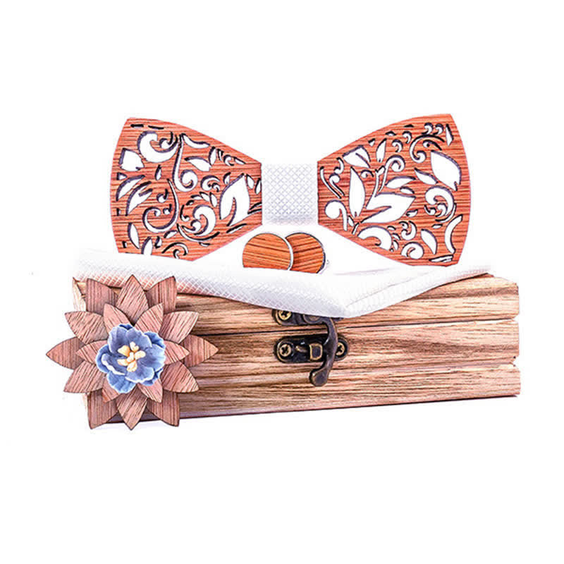 4Pcs Men's Plant Hollow Wooden Bow Tie Set