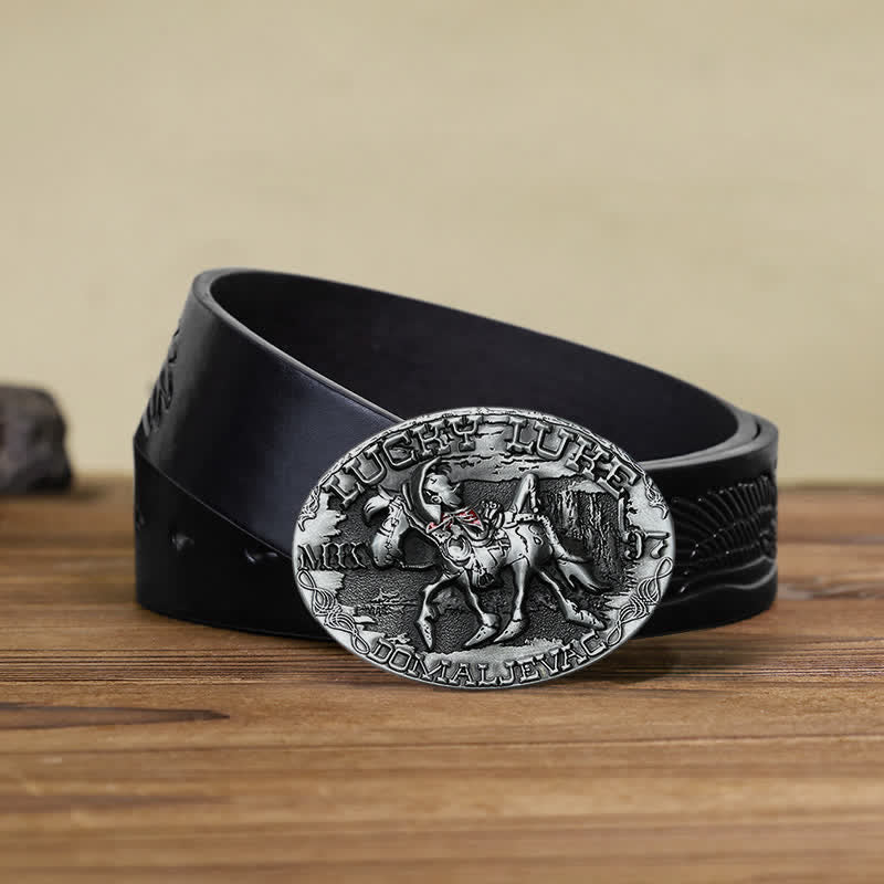 Men's DIY Lucky Luke Riding Donkey Buckle Leather Belt