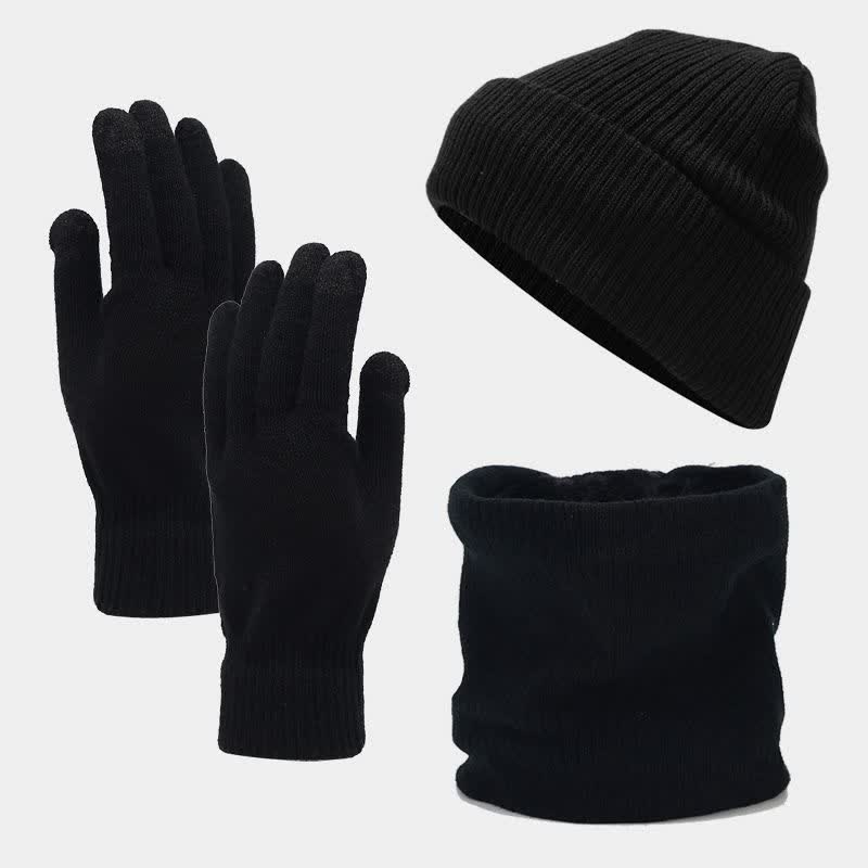 3Pcs Unisex Solid Color Twill Hat Scarf Gloves Set