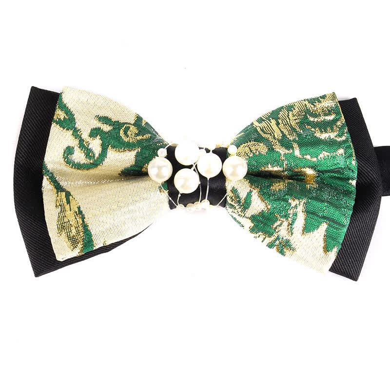 Men's Luxury Gold Tone Floral Beads Bow Tie