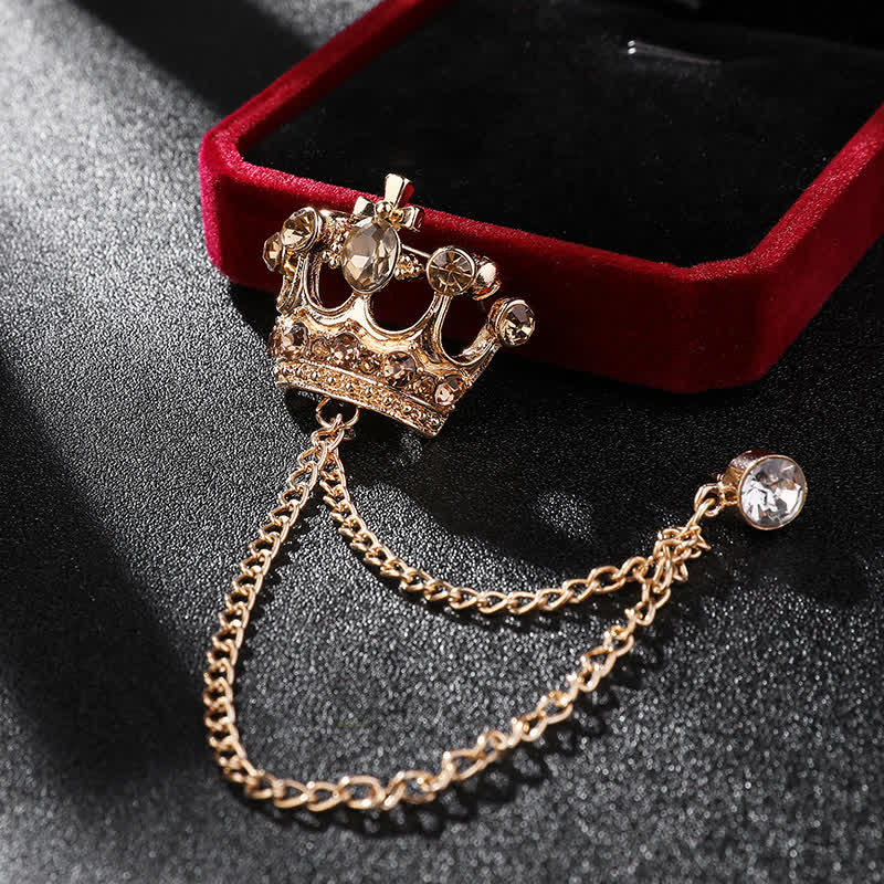 Men's Retro Crown Chain Rhinestones Brooch