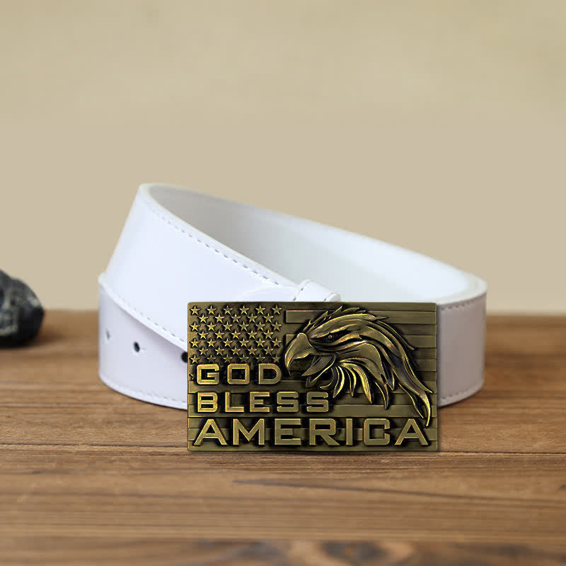 Men's DIY God Bless America Eagle Buckle Leather Belt