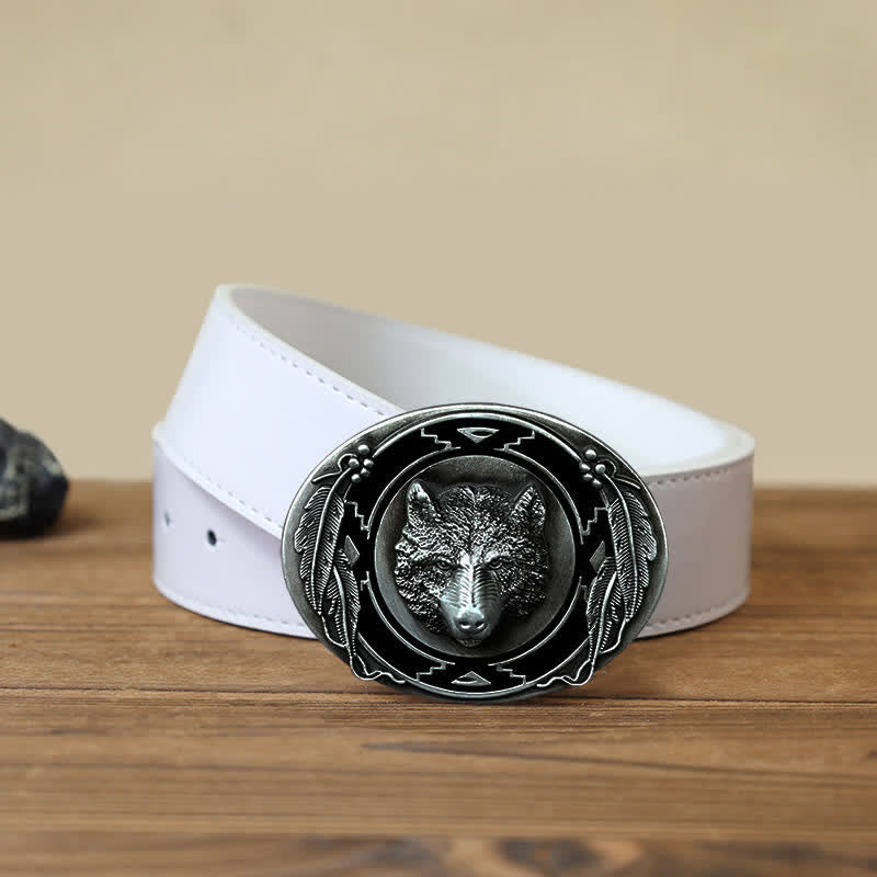 Men's DIY Vivid Wolf Head Buckle Leather Belt