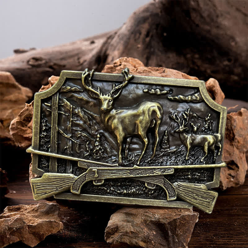 Men's DIY Deer Shotgun Hunter Buckle Leather Belt