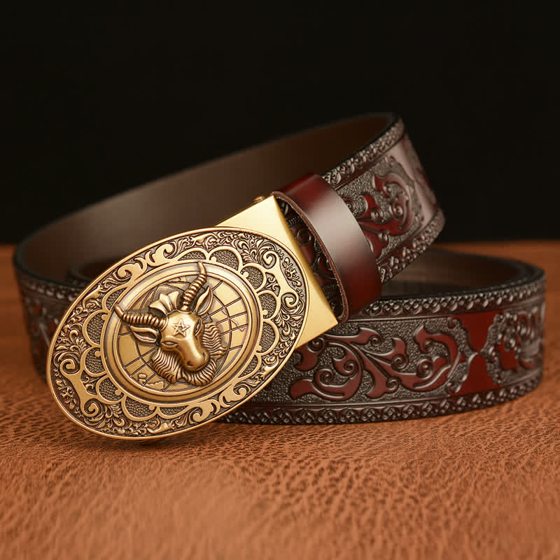 Men's Classical Sheep Head Buckle Leather Belt