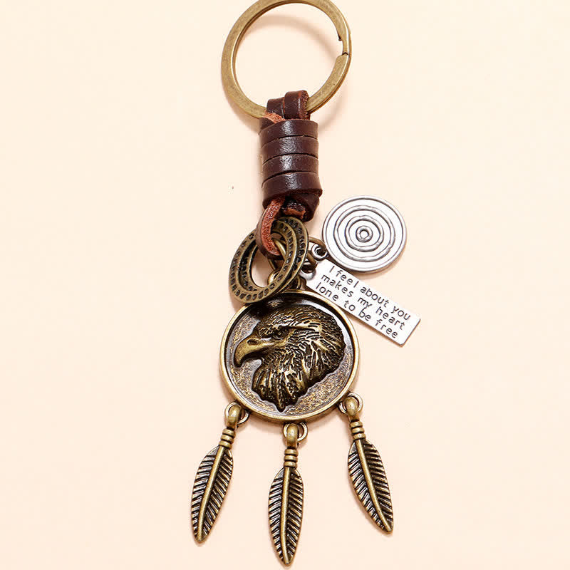 Eagle Head Dream Catcher Pendant Leather Keychain