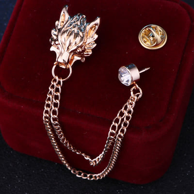 Men's King Of Forest Wolf Chain Brooch