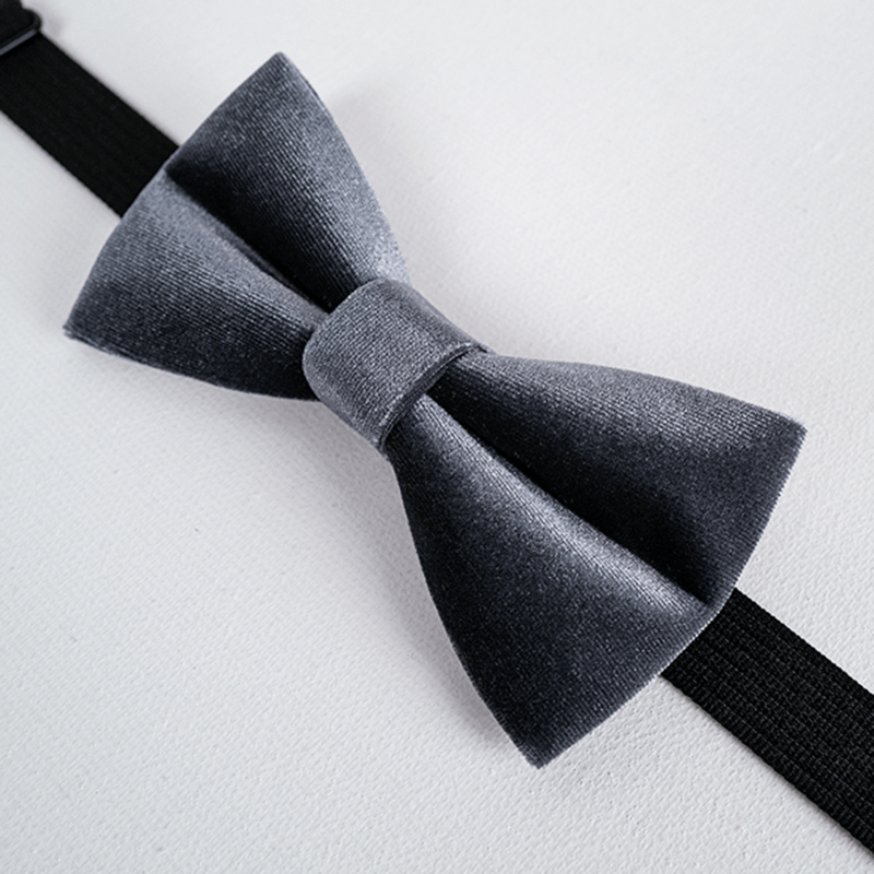 Men's Charcoal Gray Solid Color Velvet Bow Tie