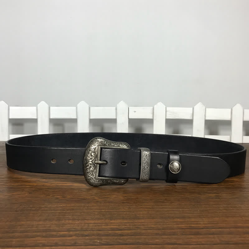 Engraved Floral Indian Element Loop Leather Belt