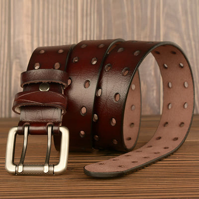 Men's Classic Double Row Hole Leather Belt