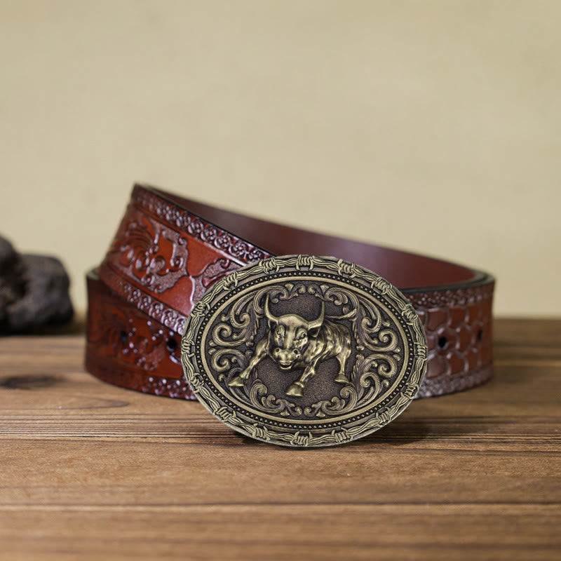 Men's DIY Cowboy Bullfighter Buckle Leather Belt