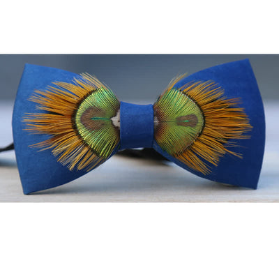 Blue & Yellow Majestic Peacock Feather Bow Tie