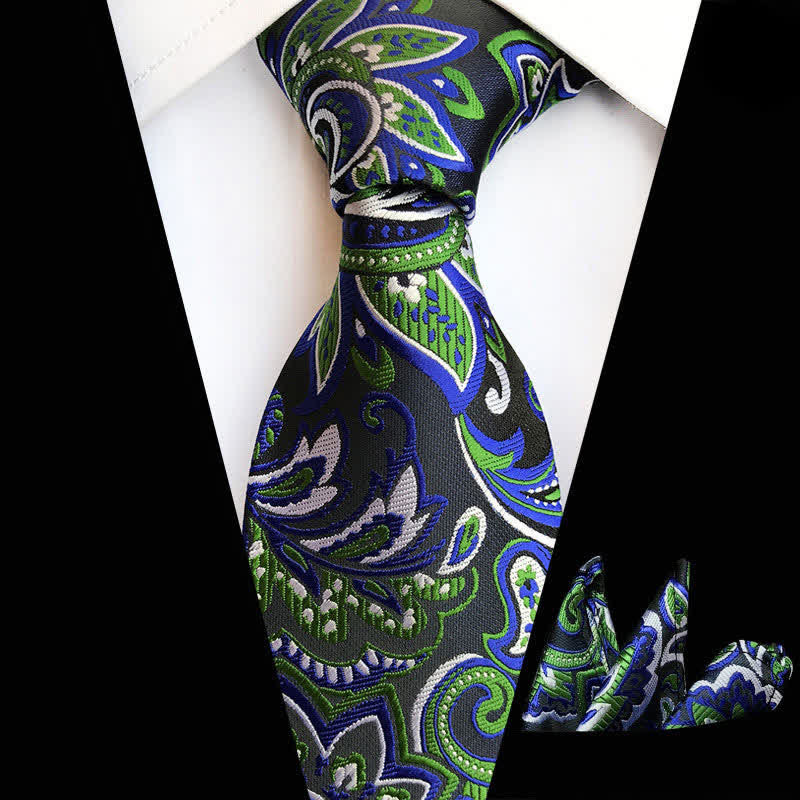 2Pcs LimeGreen Men's Paisley Cravat Necktie Set