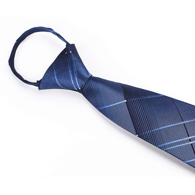 Men's Gradient Navy Blue Zipper Tie Plaid Necktie