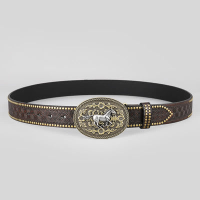 Men's Strong Horse Floral Buckle Leather Belt