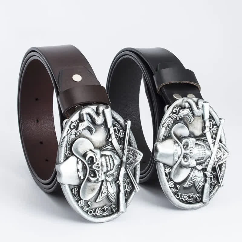 Men's Pirate Skull Cross Guns Leather Belt