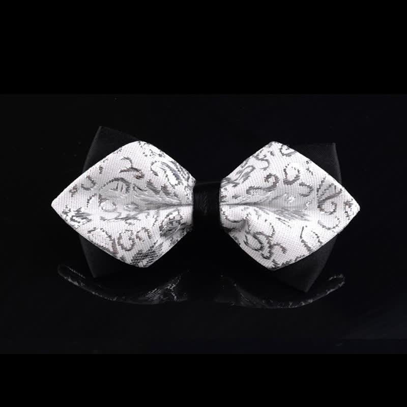 Men's White & Silver Garden Vine Pointy Bow Tie