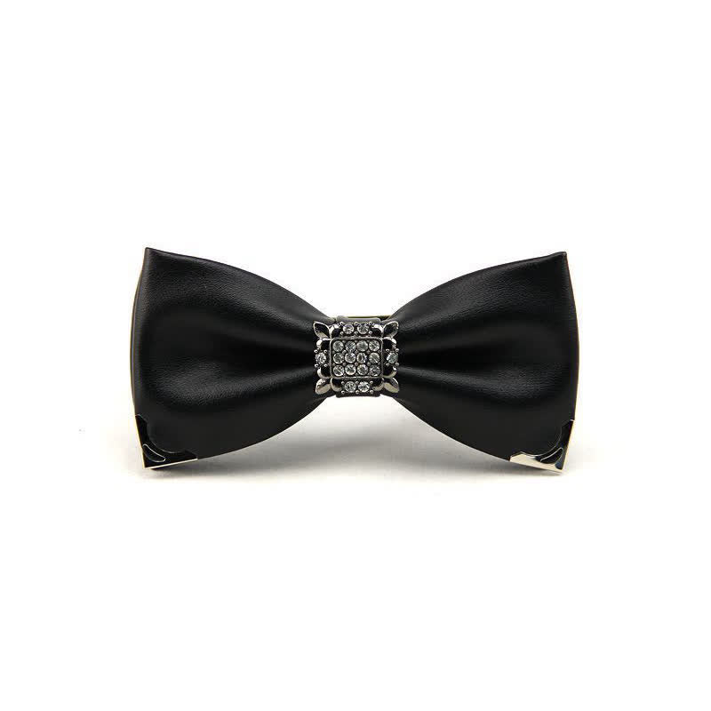 Men's Crystal Rhinestone Leather Bow Tie