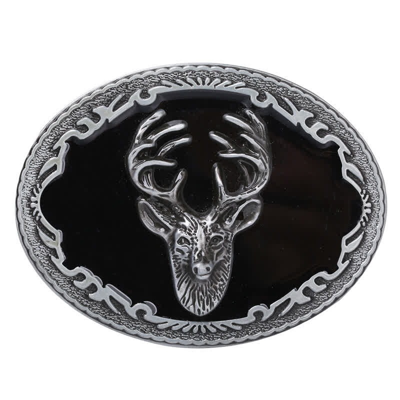 Men's DIY Black Deer Head Buckle Leather Belt