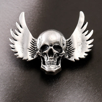 Men's Laughing Skull With Wings Brooch Pin