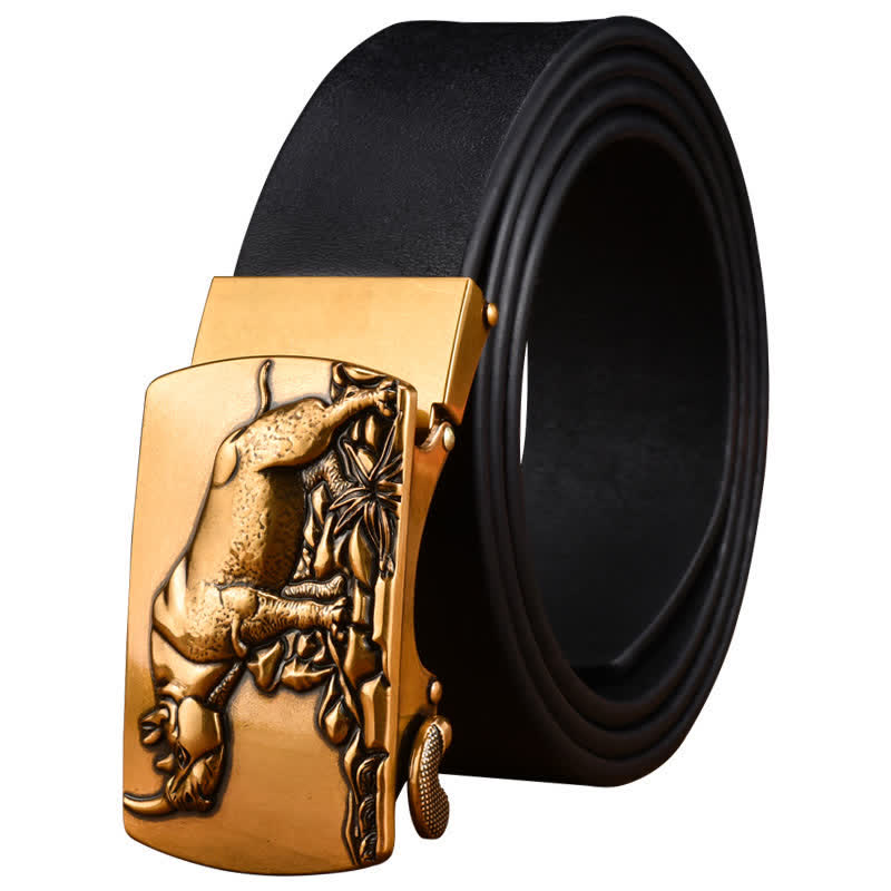 Men's Standing Rhino Business Automatic Buckle Leather Belt